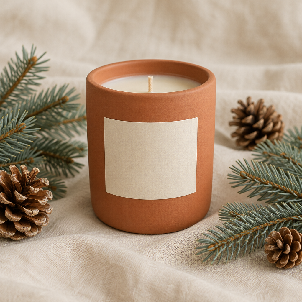 Blue Ridge Pine soy candle in a terracotta vessel