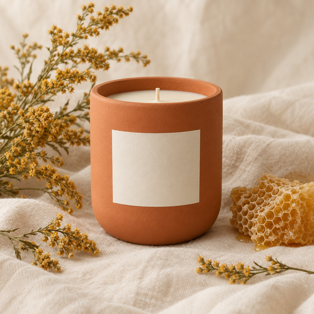 Goldenrod & Honey soy candle in a terracotta vessel