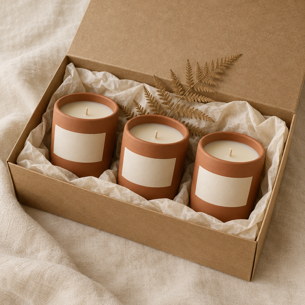 The Gift Set soy candle in a terracotta vessel