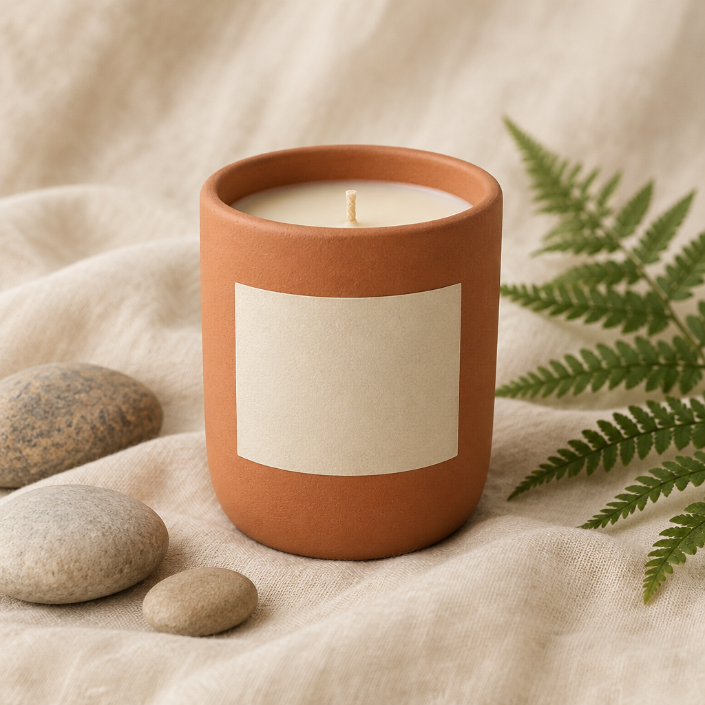 Fern & River Clay soy candle in a terracotta vessel