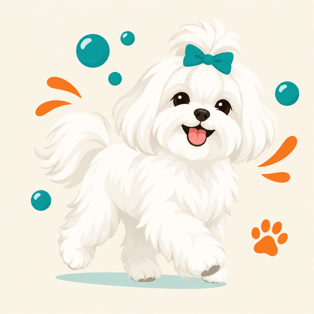 Illustration of a freshly groomed smiling brown husky with a teal bandana